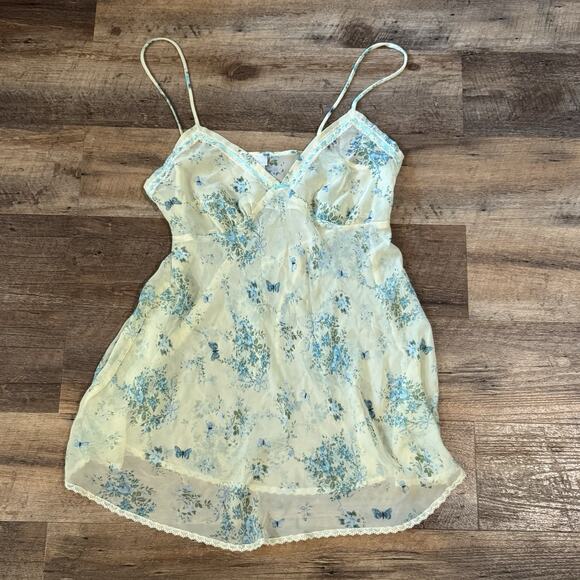 Secret Treasures Sheer Butter Yellow Floral Nightgown Mini Slip Dress Lingerie L - Picture 1 of 7